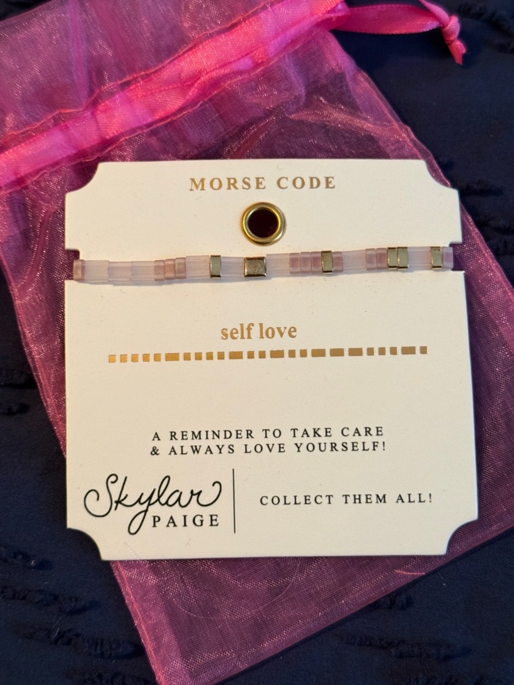 NWT Morse Code "Self Love" Bracelet - Pink/Gold